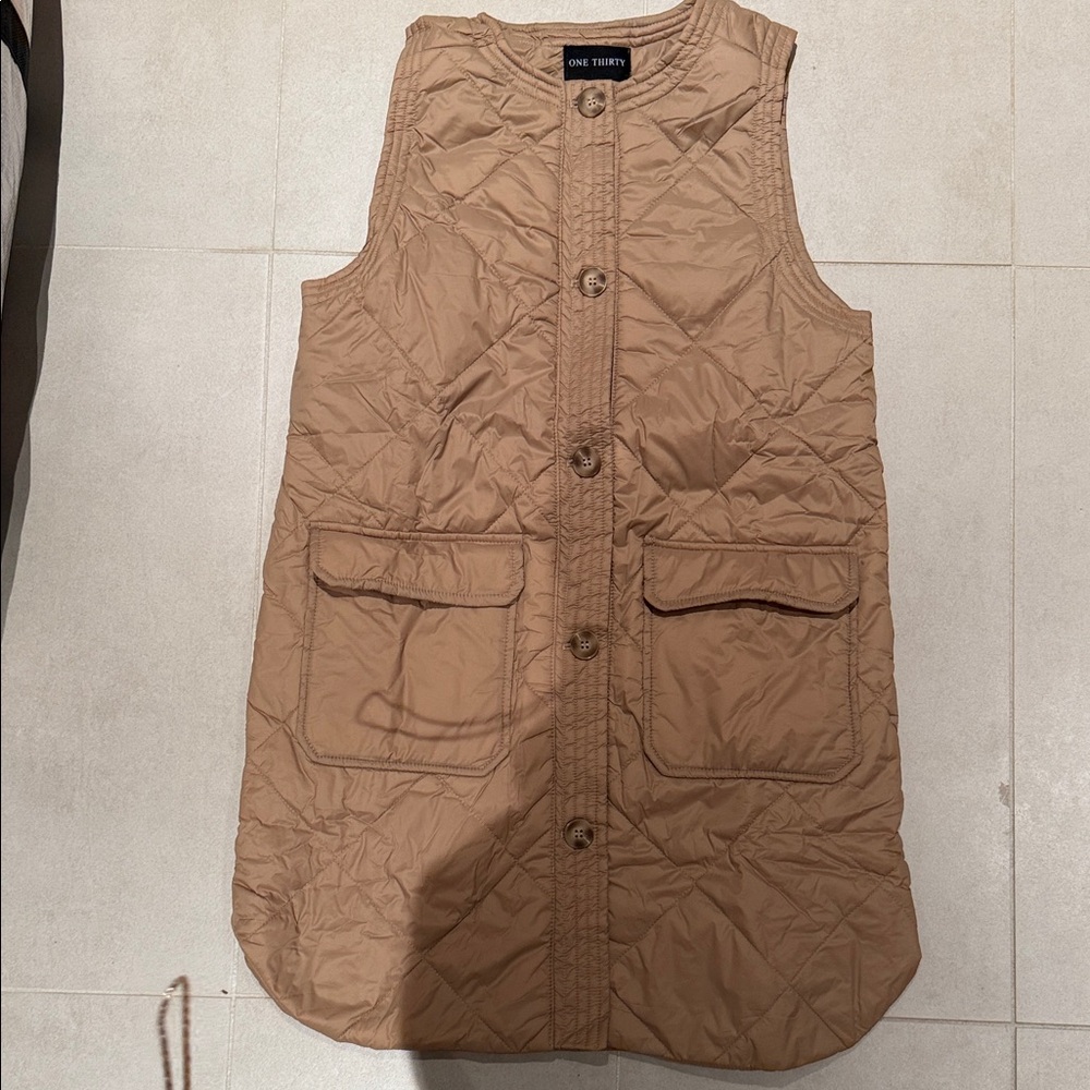 Brown Quilted Vest with Button Closure